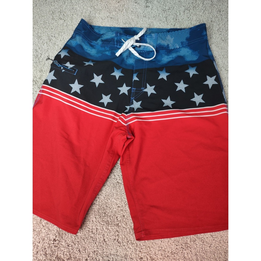 Burnside Men's Red White & Blue Board‎ Shorts Size 30  Americana USA Flag Swim